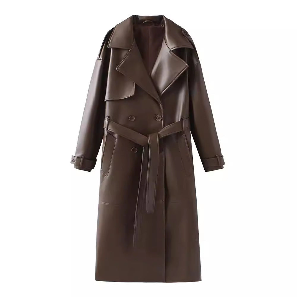 Women's Clothing French Fashion Design Sense Minority All-match Casual Extended Leather Coat My Store