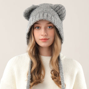 Cute Bear Knitted Hat Warm-keeping And Cold-proof Earmuffs Hat My Store