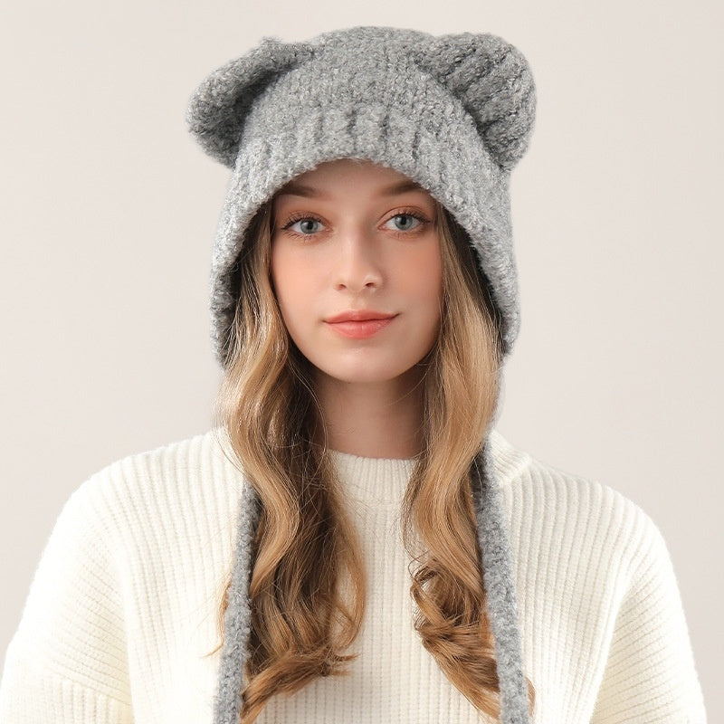 Cute Bear Knitted Hat Warm-keeping And Cold-proof Earmuffs Hat My Store