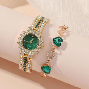 Popular Small Green Watch Women's Steel Belt Quartz Watch Ring Gift Set Boxed Five-piece Set My Store