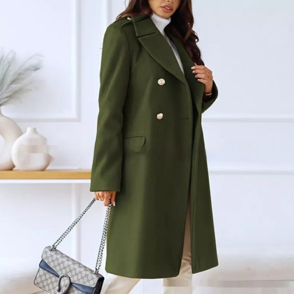 Simple Double Breasted Woolen Coat For Women My Store