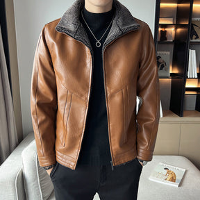 Hong Kong Style Velvet Padded Plus Size Men's Leather Jackets My Store