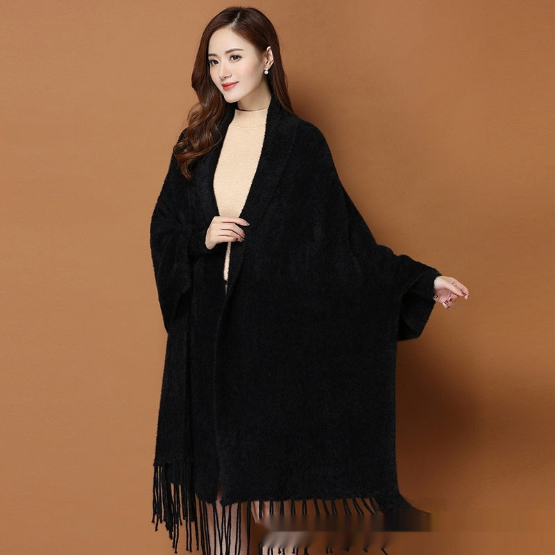 Autumn And Winter Classic Pure Color Thickened Faux Mink Sleeved Shawl Women's Scarf My Store