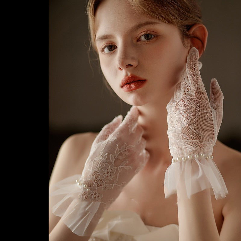 Women's Exquisite Lace Pearl Gloves My Store