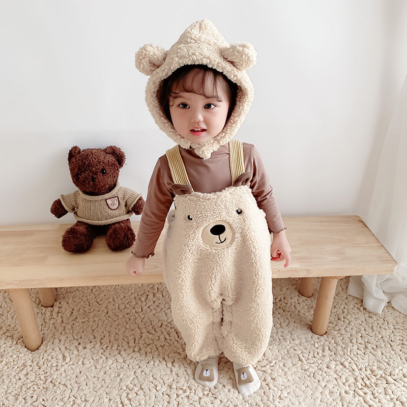 Baby Jumpsuit Autumn And Winter Plus Velvet Baby Clothing Bear Suspenders My Store