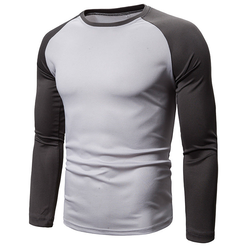 Men's Color-block Long-sleeved Top With Stitching Round Neck My Store