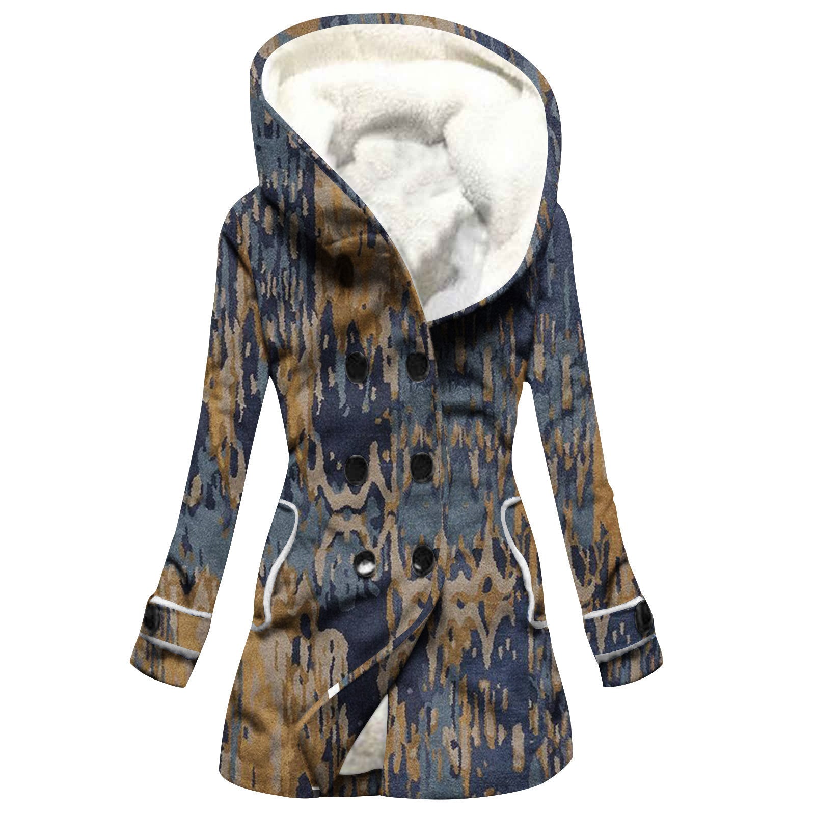 Women's Windbreaker Winter Thickened Imitation Lamb Stitching Floral Hooded My Store