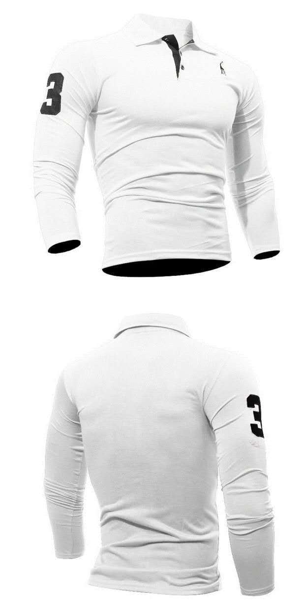 Embroidered Deer Digital Polo Collar Men's Long Sleeve My Store