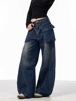 Women's Wide-leg Jeans With Pockets High Waist Loose Trousers My Store