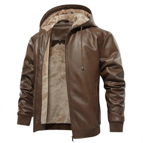 Winter Fleece-lined Men's Casual All-matching Hooded Leather Coat Coat My Store