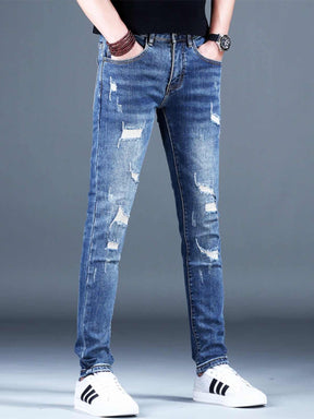 Ripped Fleece Padded Jeans Men's Stretch Casual Slim-fit Pants My Store