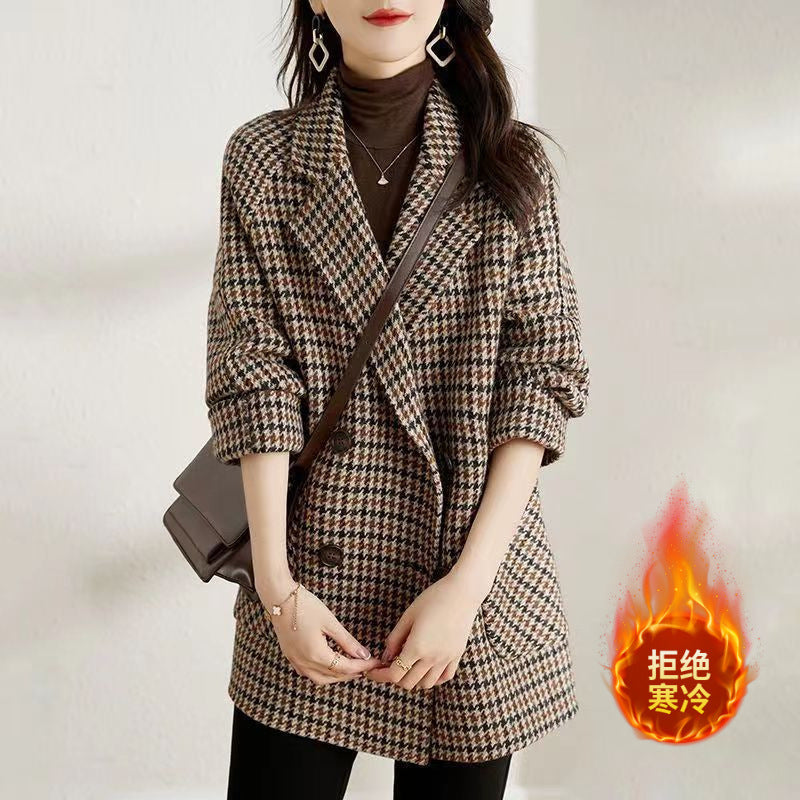 Suit Collar Houndstooth Woolen Coat Woman My Store