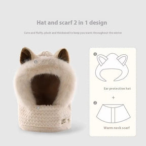 Cute Winter Warm Fox Ear Hat Scarf My Store