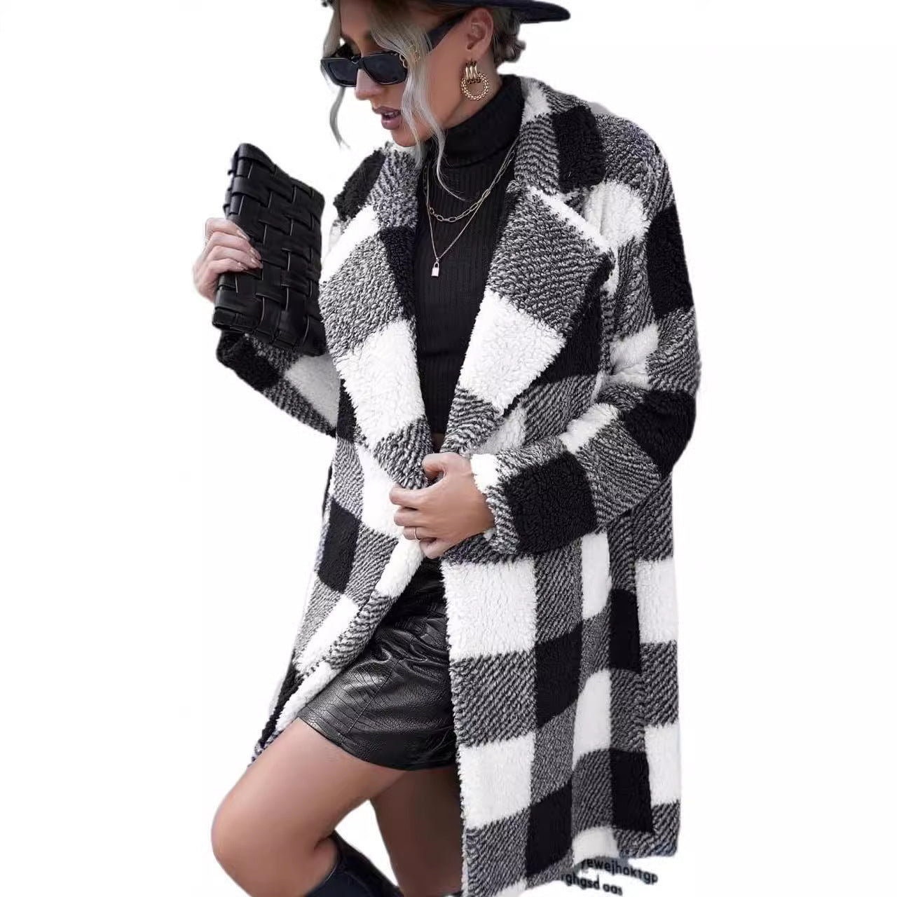 Women's Lapel Long Sleeve Non-buckle Plaid Long Coat My Store