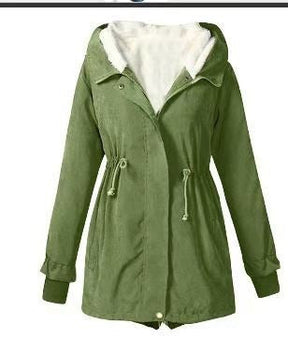 Women's Autumn And Winter Solid Color Casual Waist Tight Fleece-lined Anorak My Store