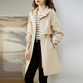 Early Autumn Casual Women's Windbreaker Loose Hooded Fashion Mid-length Slimming Coat My Store