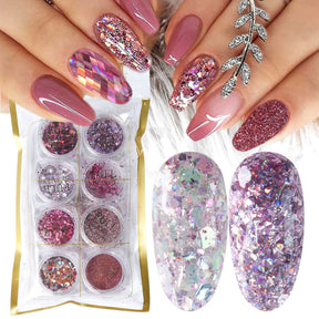 8 Box Mix Glitter Nail Art Powder Flakes Set My Store