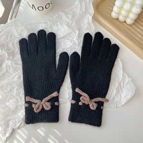 Autumn And Winter New Bow Pure Color Warm Keeping Finger Gloves My Store