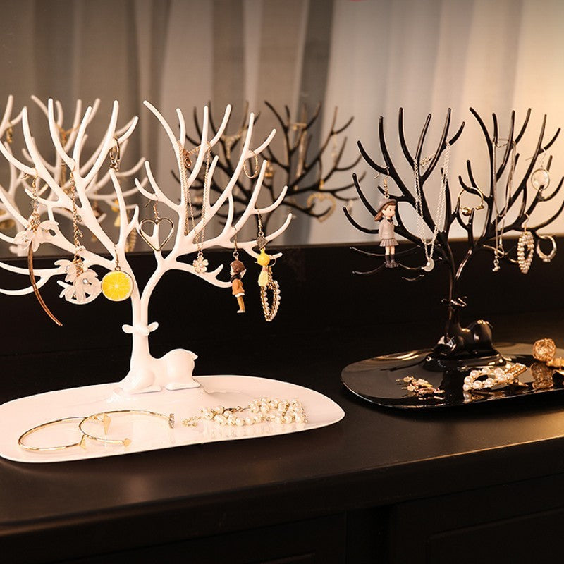 Deer Jewelry Display Stand Earrings Necklace Ring Jewelry Display Tray Jewelr Crystal Handle Antlers Jewelry Display Stand With Storage Drawer And Tray, Tree Tower Rack Hanging Organizer My Store