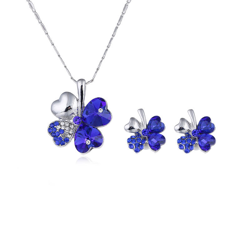 Four-leaf clover crystal necklace earrings My Store