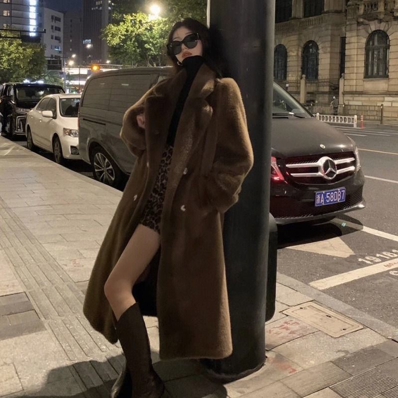 Thickened Long Section Suit Collar Faux Mink Coat My Store