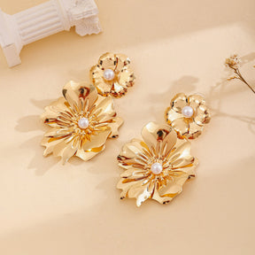 Stylish Flower Earrings Exaggerated Alloy Pearl My Store