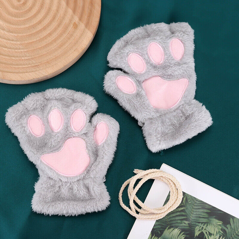 Women Plush Cat Paw Claw Gloves Warm Bear Paw Fingerless Mittens Winter Gloves My Store