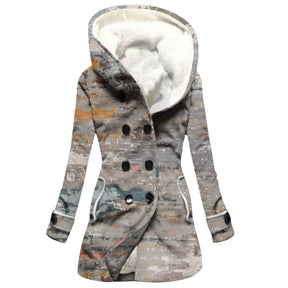 Women's Windbreaker Winter Thickened Imitation Lamb Stitching Floral Hooded My Store