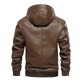 Winter Fleece-lined Men's Casual All-matching Hooded Leather Coat Coat My Store