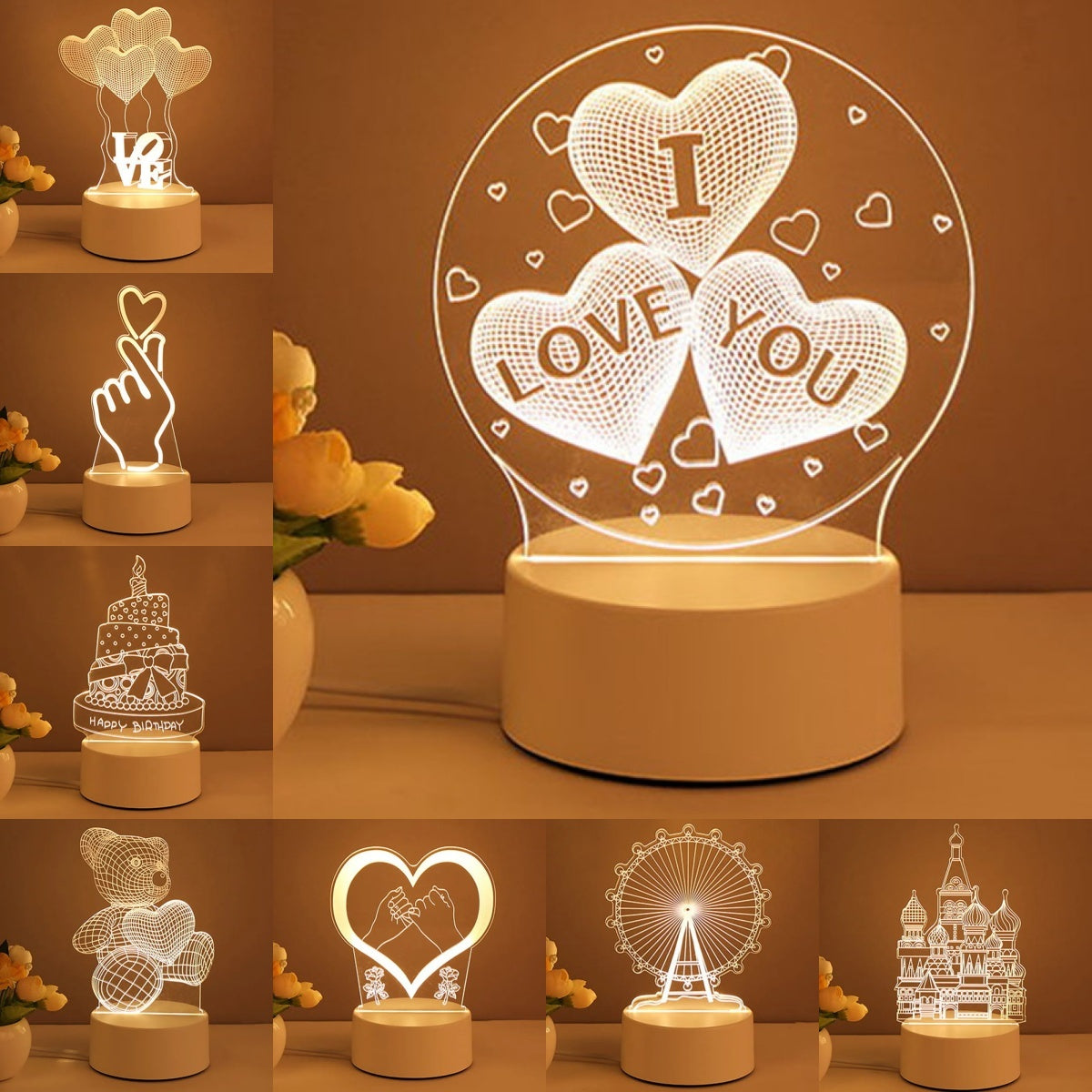 3D Lamp Acrylic USB LED Night Lights Neon Sign Lamp Xmas Home Decorations For Room Decor Valentines Day Gifts My Store