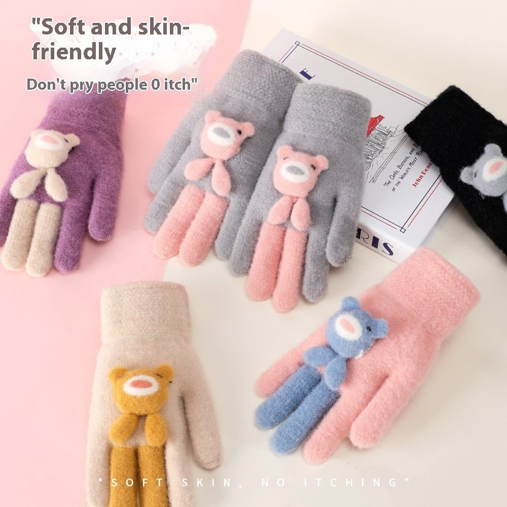 Five Finger Gloves Simple All-match Cartoon Cute Thickening Windproof My Store