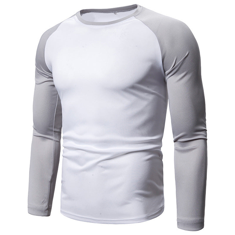 Men's Color-block Long-sleeved Top With Stitching Round Neck My Store