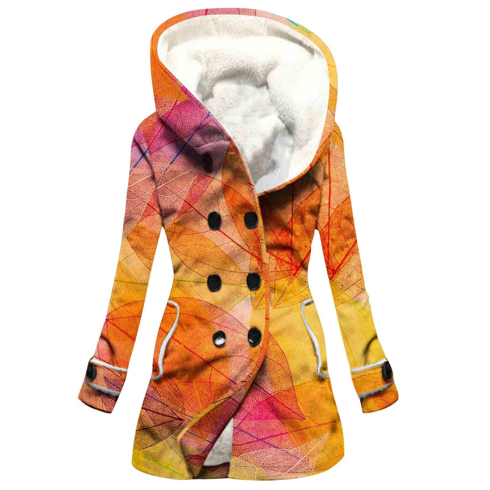 Women's Windbreaker Winter Thickened Imitation Lamb Stitching Floral Hooded My Store