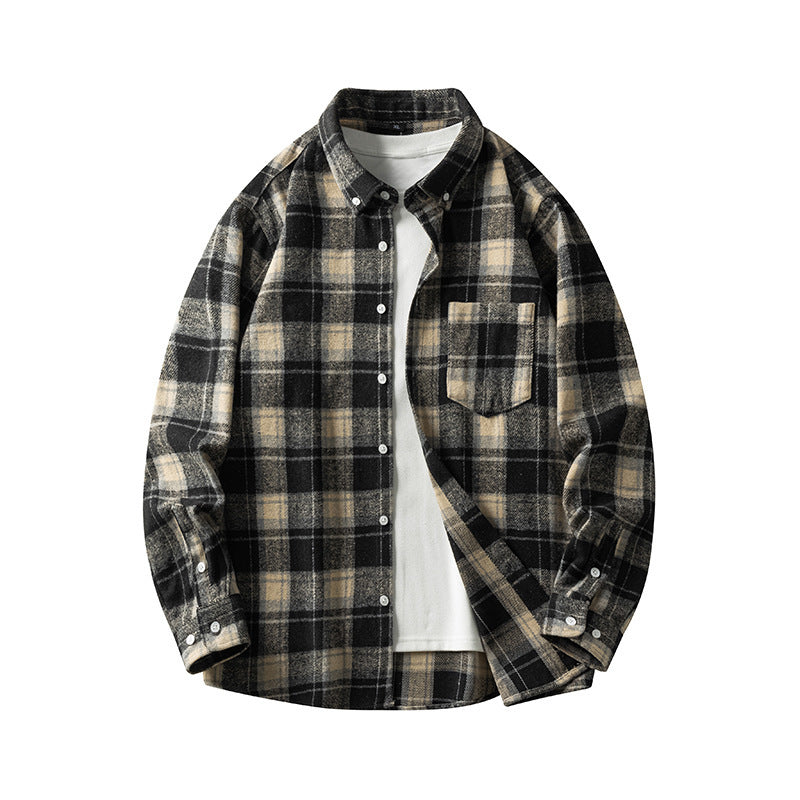 Cross-border Foreign Trade Men's Autumn And Winter New Plaid Plus Size Long-sleeved Shirt Casual Coat Thickened Flannel Shirt Men My Store