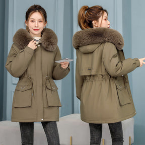 Waist Slimming Elegant Parka Cotton-padded Coat Fur Collar Western Style Velvet Lining Warm Coat My Store