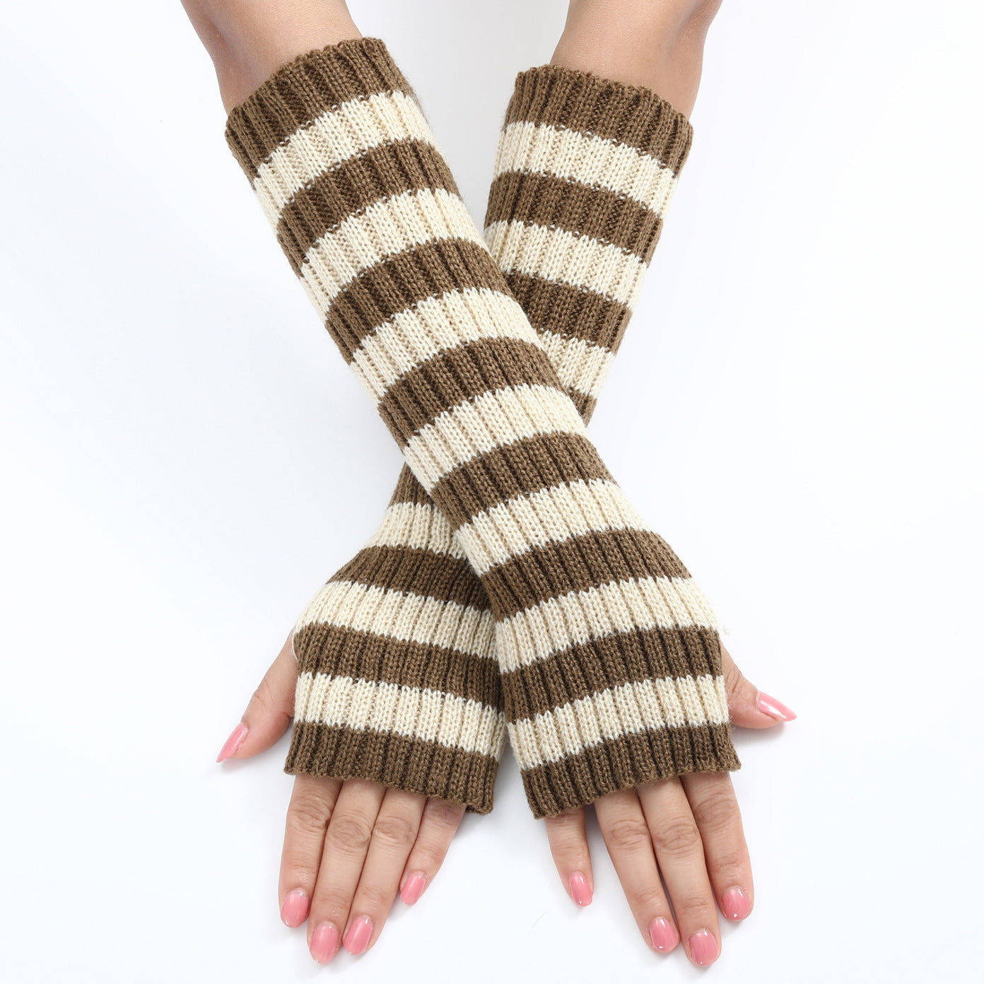 Warm Fashionable Knitted Long Mixed Color Stripe Knitting Wool Gloves My Store