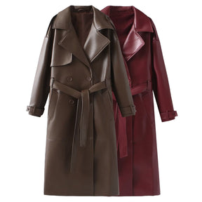 Women's Clothing French Fashion Design Sense Minority All-match Casual Extended Leather Coat My Store