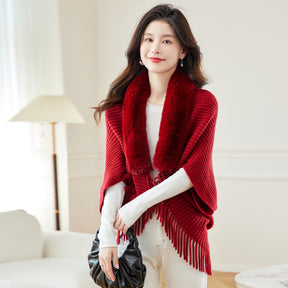 Women's Loose Tassel Fashion Shawl Jacket With Fur Collar My Store