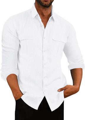 European And American Men's Shirt Double Pocket Cotton Linen My Store