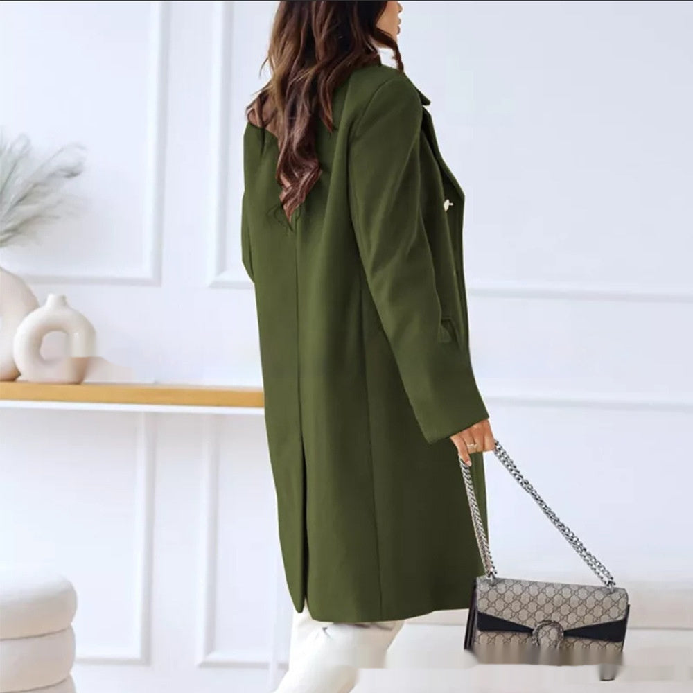 Simple Double Breasted Woolen Coat For Women My Store