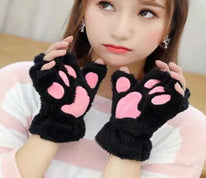 Autumn And Winter Student Plush Cat's Paw Half Finger Gloves For Men And Women My Store