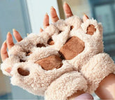 Autumn And Winter Student Plush Cat's Paw Half Finger Gloves For Men And Women My Store