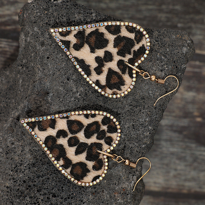 New Retro Style Valentine's Day Leopard Diamond Love Heart Earrings My Store