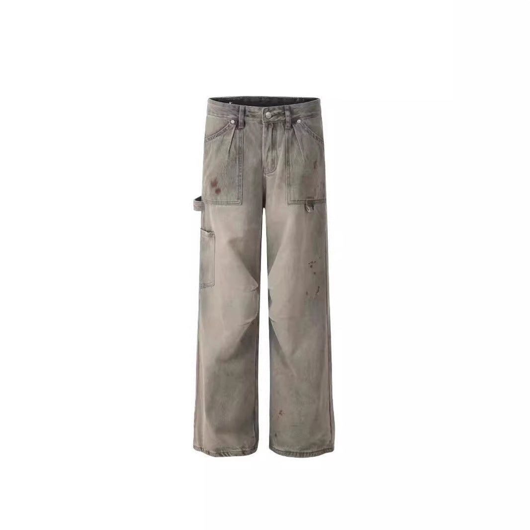 American Retro Washed Old Splash Ink Smoky Gray Jeans My Store