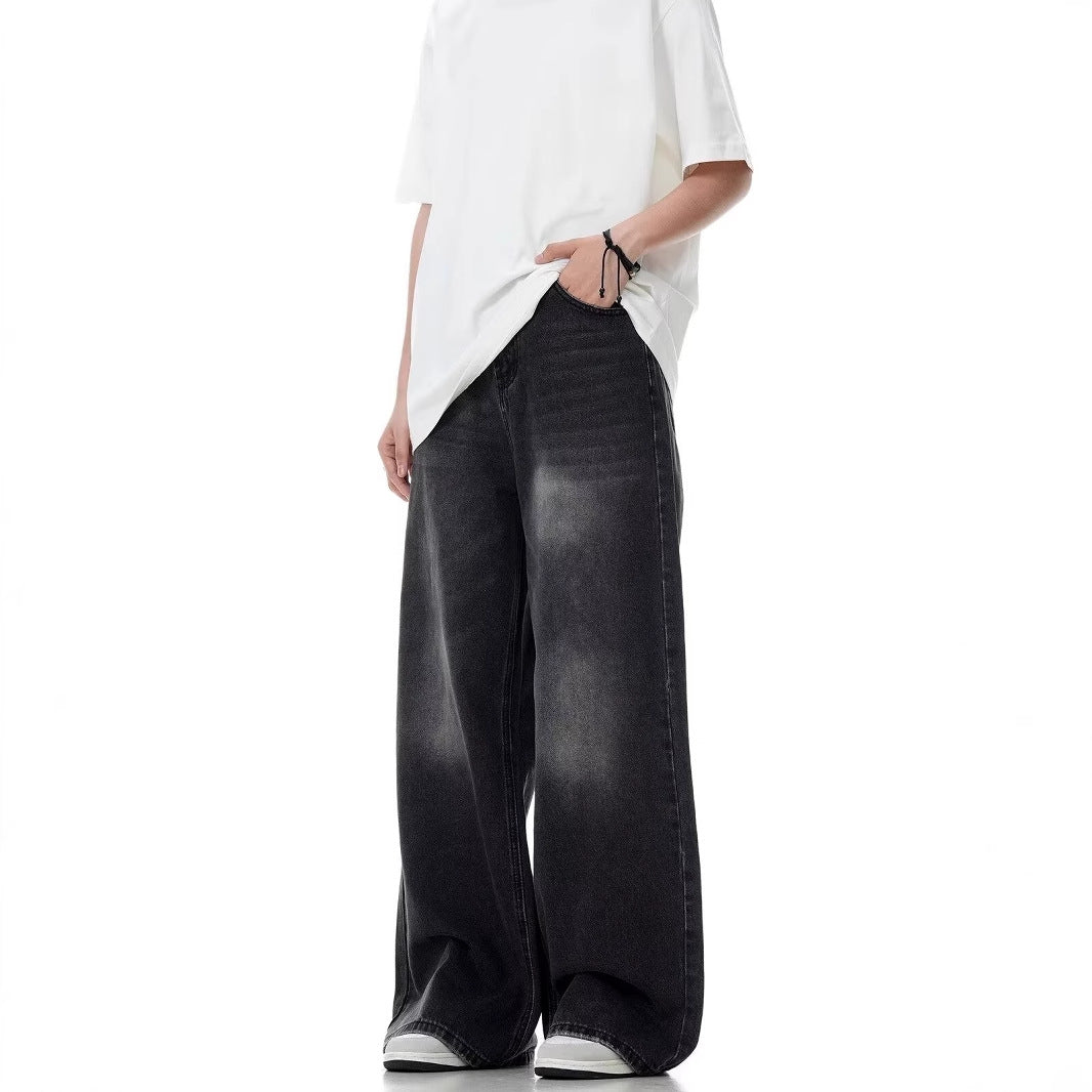 Washed Distressed Straight Loose Retro Black Jeans My Store