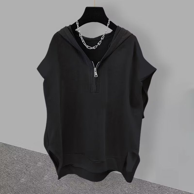 Solid Color Zipper Hooded Sleeveless T-shirt Men's Summer My Store