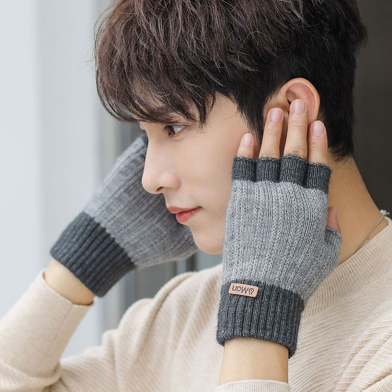 Men's Warm Thickened Knitting Half Finger Gloves My Store