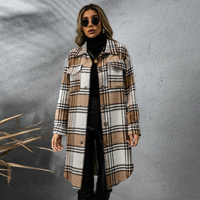 Fashion Plaid Single Row Button Coarse Wool Coat For Women My Store