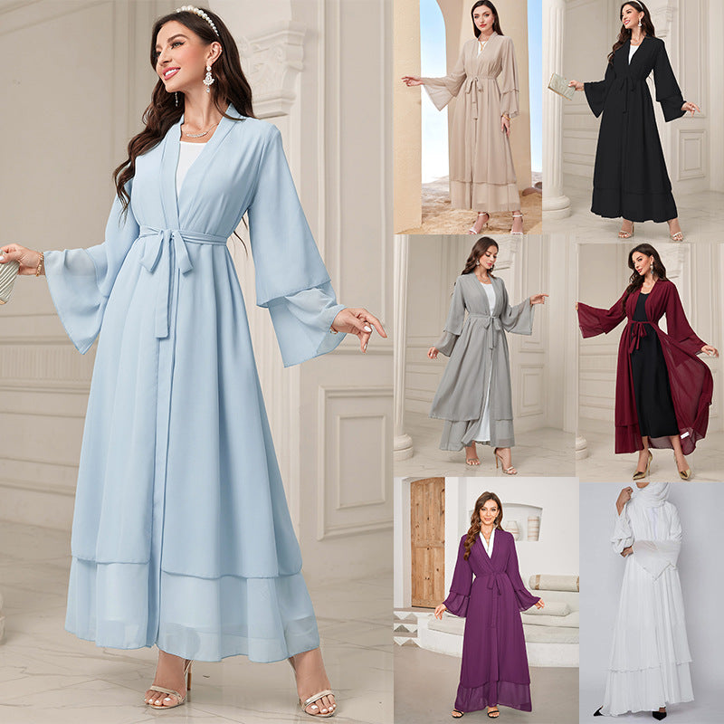 Middle East Solid Color Chiffon Plus Size Women's Gauze Robe My Store