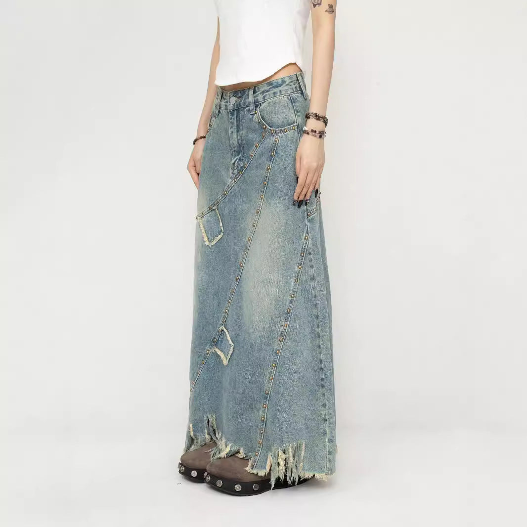 Women's Denim Skirt Long A- Line Skirt My Store